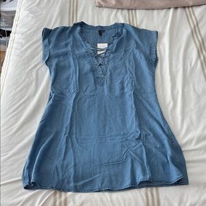 Women's Light Blue Lace-Up Midi Dress